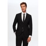 Ds Damat Slim Fit Siyah Düz Likralı Esnek Mono Yaka Çift Yırtmaçlı Astarlı Takim Elbise, 50