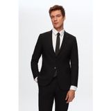 D'S Damat Slim Fit Siyah Düz Likralı Esnek Mono Yaka Çift Yırtmaçlı Astarlı Takim Elbise