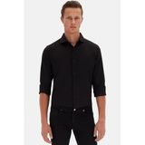 Ds Damat Slim Fit Siyah Klasik Kravatlık Uzun Kol Kolay Ütülenebilir Gömlek, M