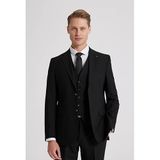 Ds Damat Slim Fit Siyah Mono Yaka Tek Yırtmaçlı Astarlı Takim Elbise Yelekli, 48