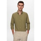 D'S Damat Slim Fit Yeşil Düğmeli Yaka %100 Pamuk Yazlık Flamlı Keten Görünümlü Gömlek 6HC02ORT63265 - 2XL - Yeşil Desenli