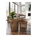 DS Home&Design Bohem Tarz Kafes Örgü Çok Amaçlı Hasır Sepet - Ev Organizeri ve Saksı Kılıfı (50x40 - 45x35 cm)