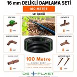 DS Plast 100 Metre 16 mm Kendinden Delikli Damla Sulama Seti — 25 cm Aralık - 8lt/h Debi - 1,1 mm Et Kalınlığı