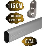 DS Yapı Alüminyum Oval Dolap Mobilya Askı Borusu(2 Adet Flanş-1 Adet Boru)(Alüminyum) - 115cm