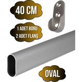 DS Yapı Alüminyum Oval Dolap Mobilya Askı Borusu(2 Adet Flanş-1 Adet Boru)(Alüminyum) - 40cm