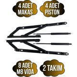 DS Yapı Baza Makası Yatak Baza Menteşesi Açılır Pistonlu MAKAS(750N Piston)(Tek Kişilik)(Takım)(Siyah) - SİYAH - 2 TAKIM