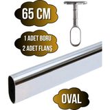 DS Yapı Metal Oval Krom Mobilya Dolap Askı Borusu(Krom)(Oval)(2 Adet Ayaklı Açık Flanş-1 Adet Boru) - 65cm