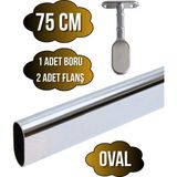 DS Yapı Metal Oval Krom Mobilya Dolap Askı Borusu(Krom)(Oval)(2 Adet Ayaklı Kapalı Flanş-1 Adet Boru) - 75cm