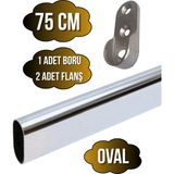 DS Yapı Metal Oval Krom Mobilya Dolap Askı Borusu(Krom)(Oval)(2 Adet Flanş-1 Adet BORU)(BOY:30MM EN:15MM) - 75cm