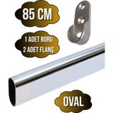 DS Yapı Metal Oval Krom Mobilya Dolap Askı Borusu(Krom)(Oval)(2 Adet Flanş-1 Adet BORU)(BOY:30MM EN:15MM) - 85cm