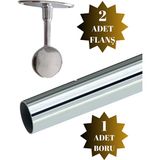 DS Yapı Metal Yuvarlak Krom Askı Borusu Mobilya Askı Borusu (2 Adet Ayaklı Kapalı Flanş 1 Adet Boru) (Metal Yuvarlak Çap:25 mm) - 120cm