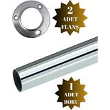 DS Yapı Metal Yuvarlak Krom Askı Borusu Mobilya Askı Borusu (2 Adet Yuvarlak Flanş 1 Adet Boru) (Metal Yuvarlak Çap:25 mm) - 140cm