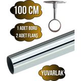 DS Yapı Metal Yuvarlak Krom Mobilya Dolap Askı Borusu(2 Adet Ayaklı Açık Flanş-1 Adet BORU)(KROM)(ÇAP:25MM) - 100cm