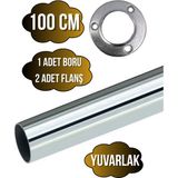 DS Yapı Metal Yuvarlak Krom Mobilya Dolap Askı Borusu(Krom)(2 Adet Yuvarlak Flanş-1 Adet BORU)(ÇAP:25MM) - 100cm