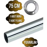 DS Yapı Metal Yuvarlak Krom Mobilya Dolap Askı Borusu(Krom)(2 Adet Yuvarlak Flanş-1 Adet BORU)(ÇAP:25MM) - 75cm