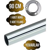 DS Yapı Metal Yuvarlak Krom Mobilya Dolap Askı Borusu(Krom)(2 Adet Yuvarlak Flanş-1 Adet BORU)(ÇAP:25MM) - 90cm