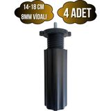 DS Yapı Siyah 14-18CM Ayarlı Plastik Orta Ayak Mobilya Masa ve Dolap AYAĞI(14-18CM)(SİYAH)(8MM Vidalı) - 14-18cm - 4 ADET