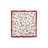 DSCARF Kadın Beyaz Kırmızı Kirazlı Saten Fular 70x70 cm - Çok Yönlü Bele Omza Bağlanan Eşarp Aksesuar