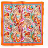 Dscarf Kadın Fular %100 Polyester, Turuncu Renk, Canlı Desen, Yumuşak Dokulu Şal - Farklı Aksesuarlarla Kolayca Kombinlenebilir