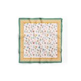 DSCARF Kadın Sarı Yeşil Çiçek Desenli Saten Fular 70x70 cm - Bele ve Omza Bağlamalı Çiçekli Fular