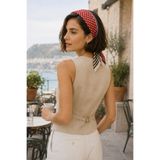 DSCARF Milano Kırmızı Puantiye ve Çizgi Desenli Saten Fular 70x70 cm