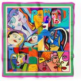 Dscarf Picasso Desenli Şık Fular – Yumuşak Dokulu, Günlük ve Özel Günlerde Şık Kombinler İçin Uygun - Mavi - Turuncu - Yeşil