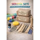 DSH 12 Parça Seramik Başlangıç Seti 2×1 kg Doğal Seramik Hamuru ve Renkli Guaj Boya ile Merdane