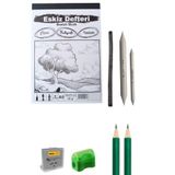 DSH Doğal Seramik Hamuru Eskiz Seti, Eskiz Başlangıç Seti, Defter, Kömür Kalemi, Pastel Dağıtıcı, Hamur Silgi.. beyaz