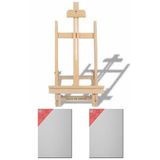 DSH Doğal Seramik Hamuru Masaüstü Şövale, 2 Adet 30x20 Cm Tuval, Resim Tuvali Seti, Tual Ve Şövale, Ressam Tuval Şövalye Seti