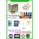 DSH Doğal Seramik Hamuru Seramik Hamuru Başlangıç Seti - Guaj Boya, Ebeşuar, Merdane,fırça, 2000gr Beyaz Doğal Kil