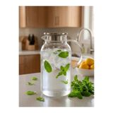 DsHome Borosilikat Isıya Dayanıklı Cam Sürahi - Paslanmaz Çelik Kapaklı & Süzgeçli (2 Litre)