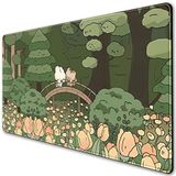 DSKGSJH Anime Orman Masa Matı, Sevimli Yeşil Fare Altlığı, Kawaii Estetik Tam Masaüstü Pedi XXL Oyun Mousemat XL, Genişletilmiş Kore Hayvanları Ayı Tavşanı Klavye Mat Büyük 90 x 40 cm Kaymaz ve Dikişli
