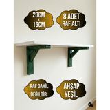 DSYapıAksesuar Goldenwooden Raf Altı Ahşap Tutucu L Raf Ahşabı Duvar Sabitleyici(Ahşap)(Yeşil)(Beyaz Çam) - 20cm x 16cm - 8 ADET