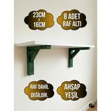 DSYapıAksesuar Goldenwooden Raf Altı Ahşap Tutucu L Raf Ahşabı Duvar Sabitleyici(Ahşap)(Yeşil)(Beyaz Çam) - 23cm x 16cm - 8 ADET