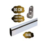 DSYapıAksesuar Metal Oval Krom Mobilya Dolap Askı Borusu(90CM)(OVAL)(2 ADET FLANŞ-1 ADET BORU)(BOY:30MM EN:15MM)