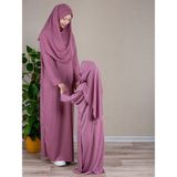 Dua' İs Anne Kız Kombin Namaz Elbisesi (Gül Kurusu) ADET FİYATIDIR - 8 - 9 Yaş