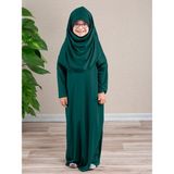 Dua' İs Tek Parça Kız Çocuk Pratik Namaz Elbisesi - 6 - 9 Yaş - Zümrüt Yeşili