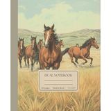 Dual Notebook: Blank and Lined Alternating 120 Pages, 7.5 x 9.25", College Ruled Vintage Horses Illustration Sketchbook with Page Numbers for school, uni, work