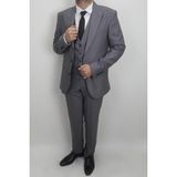 Duayen Fistan Store Erkek Gri Armürlü Italyan Kesim Dar Kalıp Çift Düğmeli Yelekli Takım Elbise - 56 / 6 - 6 Drop