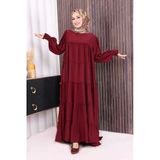 Dubai Katlı Salaş Elbise 6023 Bordo