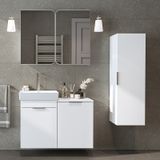 Dubai Mdflam Sepetli Banyo Dolabı Seti, Lavabolu Alt Dolap + Aynalı Banyo Üst Dolabı + Boy Dolabı Beyaz