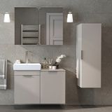 Dubai Mdflam Sepetli Banyo Dolabı Seti, Lavabolu Alt Dolap + Aynalı Banyo Üst Dolabı + Boy Dolabı Kumtaşı