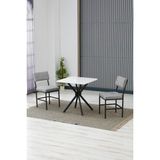 Dubai Modeli Kare Mutfak Masa Sandalye Takımı, 2 Sandalye 1 Sabit Beyaz Masa 70X70 Cm, Keten Kumaş - Gri