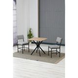Dubai Modeli Kare Mutfak Masa Sandalye Takımı, 2 Sandalye 1 Sabit Ceviz Masa 70X70 Cm, Keten Kumaş - Gri