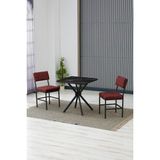 Dubai Modeli Kare Mutfak Masa Sandalye Takımı 2 Sandalye 1 Siyah Mermer Desen Masa 70X70 Keten Kumaş - Bordo - 70x70 cm