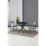 Dubai Modeli Kare Mutfak Masa Sandalye Takımı 2 Sandalye 1 Siyah Mermer Desen Masa 70X70 Keten Kumaş - Gri - 70x70 cm