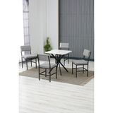 Dubai Modeli Kare Mutfak Masa Sandalye Takımı, 4 Sandalye 1 Sabit Beyaz Masa 70X70 Cm, Keten Kumaş - Gri
