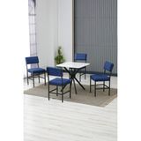 Dubai Modeli Kare Mutfak Masa Sandalye Takımı, 4 Sandalye 1 Sabit Beyaz Masa 70X70 Cm, Keten Kumaş - Lacivert
