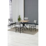 Dubai Modeli Kare Mutfak Masa Sandalye Takımı, 4 Sandalye 1 Sabit Ceviz Masa 70X70 Cm, Keten Kumaş - Gri