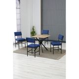 Dubai Modeli Kare Mutfak Masa Sandalye Takımı, 4 Sandalye 1 Sabit Ceviz Masa 70X70 Cm, Keten Kumaş - Lacivert
